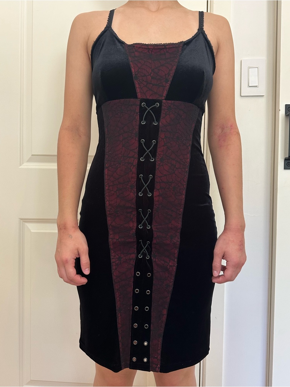 Black & Burgundy Midi Dress